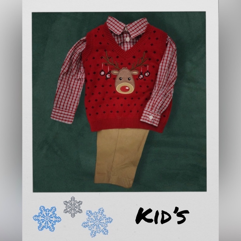 3-piece Red Plaid/Khaki Winter Moose Outfit Set by TFW, Children’s -12M- [NWOT]
